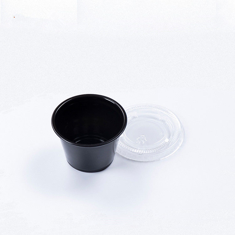 काला रंग पीईटी ढक्कन 1.5OZ डिस्पोजेबल सॉस कप
